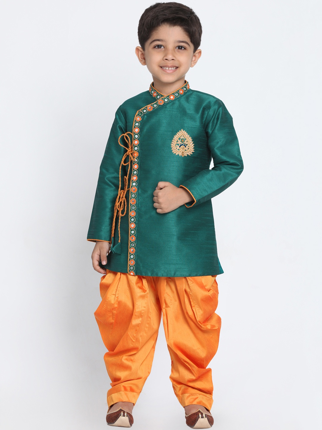 

YK Boys Green & Orange Embroidered Kurta with Dhoti Pants