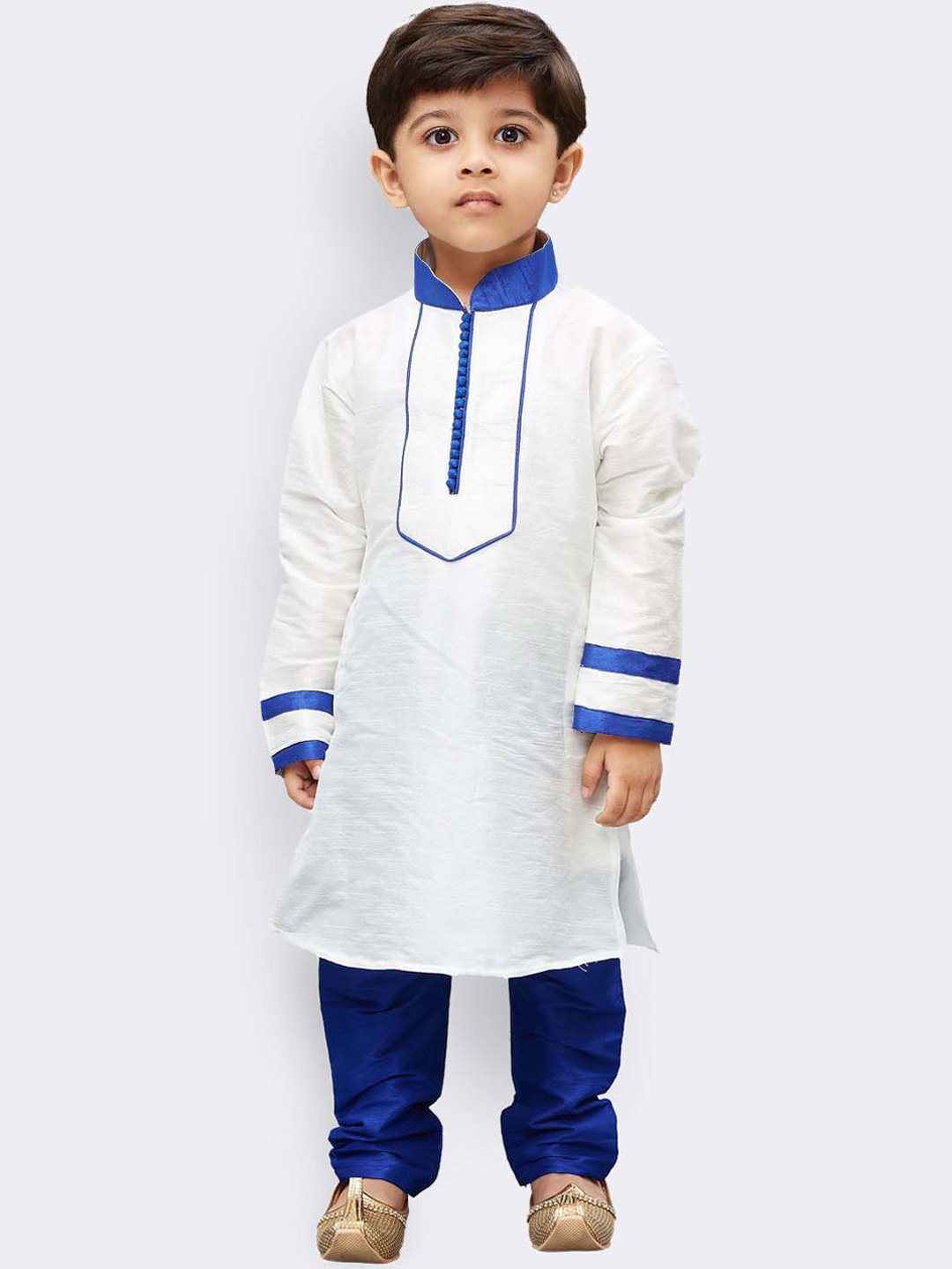 

YK Boys White & Blue Solid Kurta with Pyjamas