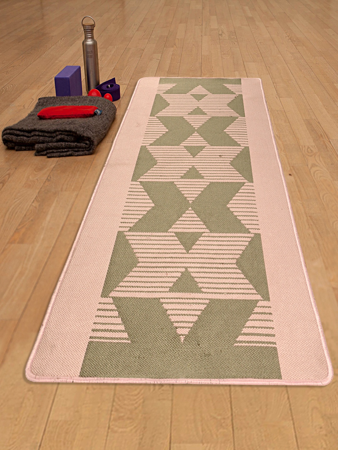 Saral Home Pink & Green Printed Antiskid Yoga Mat with Bag