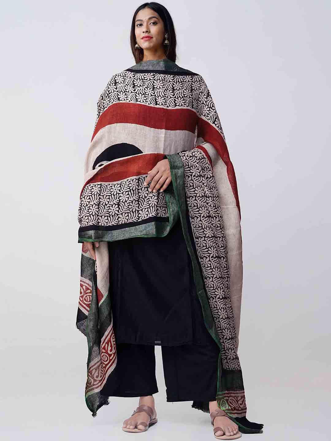 

Unnati Silks Multicoloured Pure Linen Printed Dupatta, Multi