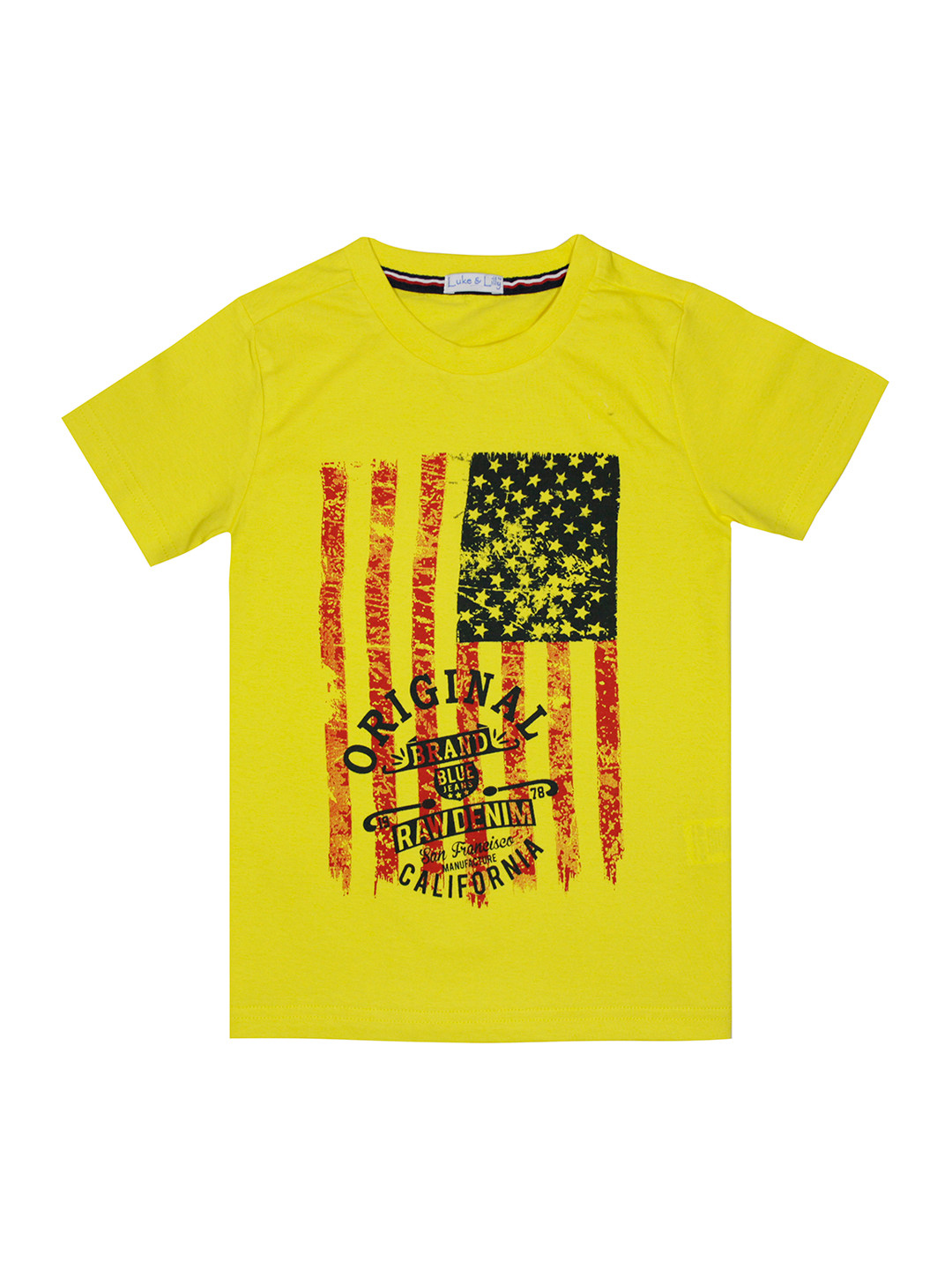 

Luke Lilly Boys Yellow Red Printed Round Neck Pure Cotton T-shirt