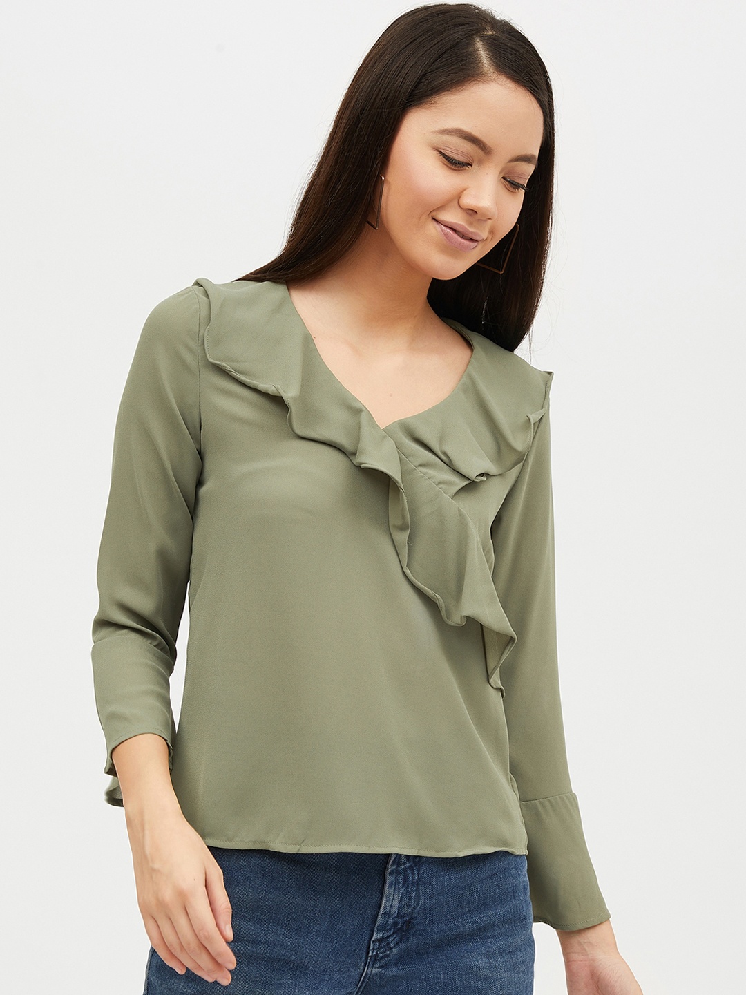 

Harpa Women Olive Green Solid Top