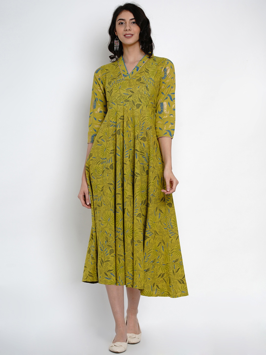 

Yuris Women Green Printed A-Line Dress