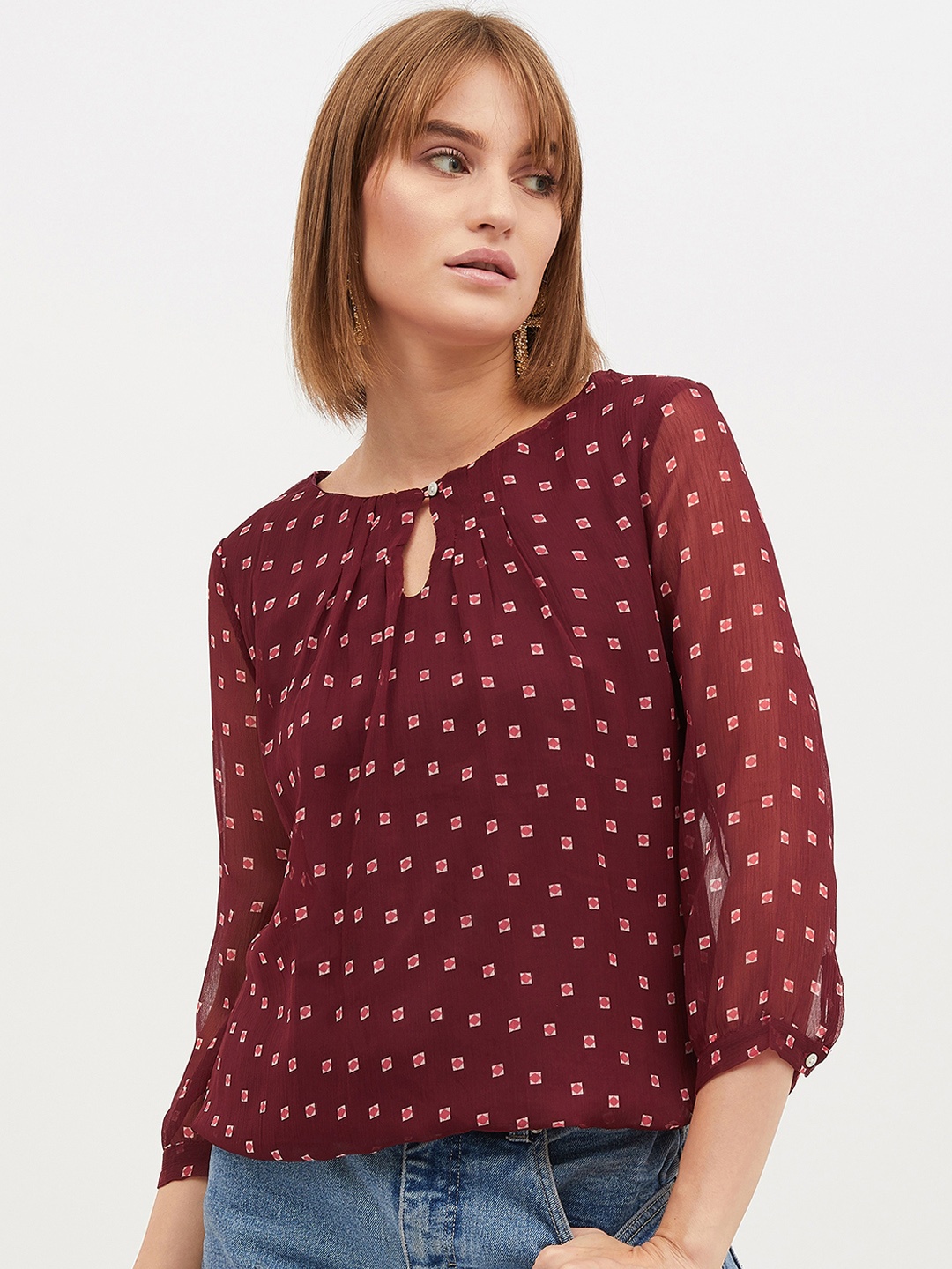 

Harpa Women Maroon Printed Top