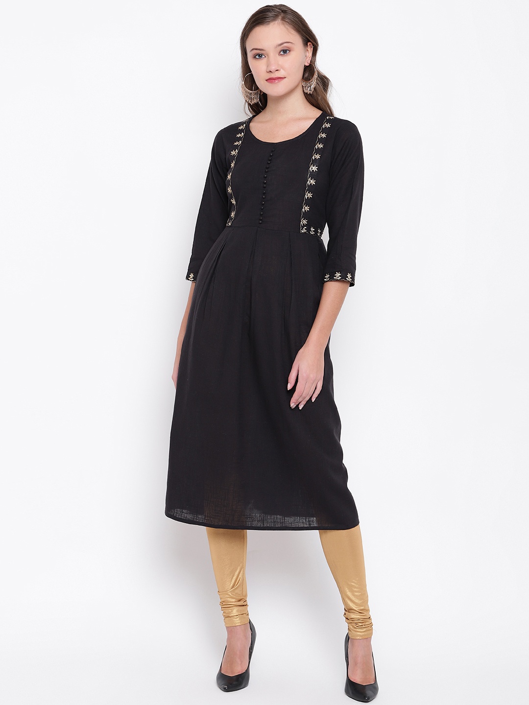 

Vbuyz Women Black Embroidered A-Line Kurta