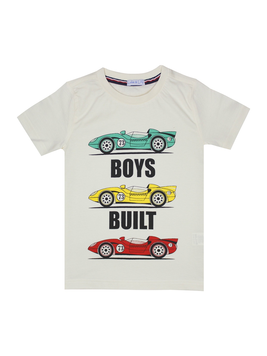 

Luke Lilly Boys Off-White Printed Round Neck Pure Cotton T-shirt