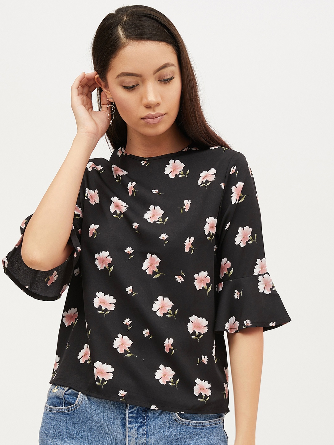 Harpa Women Black Floral Printed Top