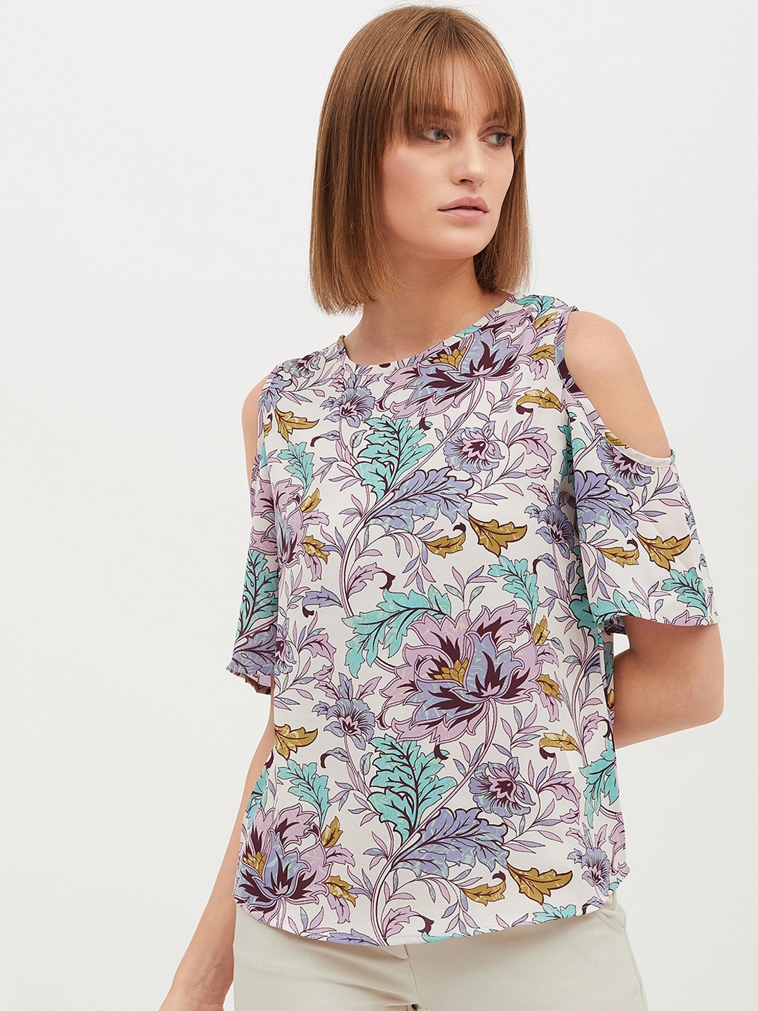

Harpa Women Off-White & Lavender Printed Top