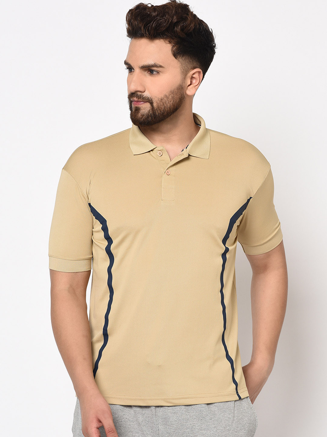 

ARMISTO Men Camel Brown Solid Dri-FIT Polo Collar T-shirt