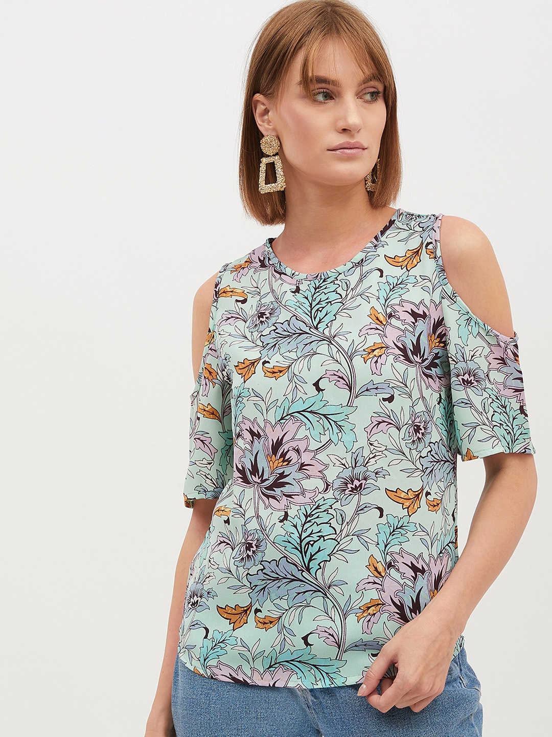 

Harpa Women Turquoise Blue Floral Printed Top