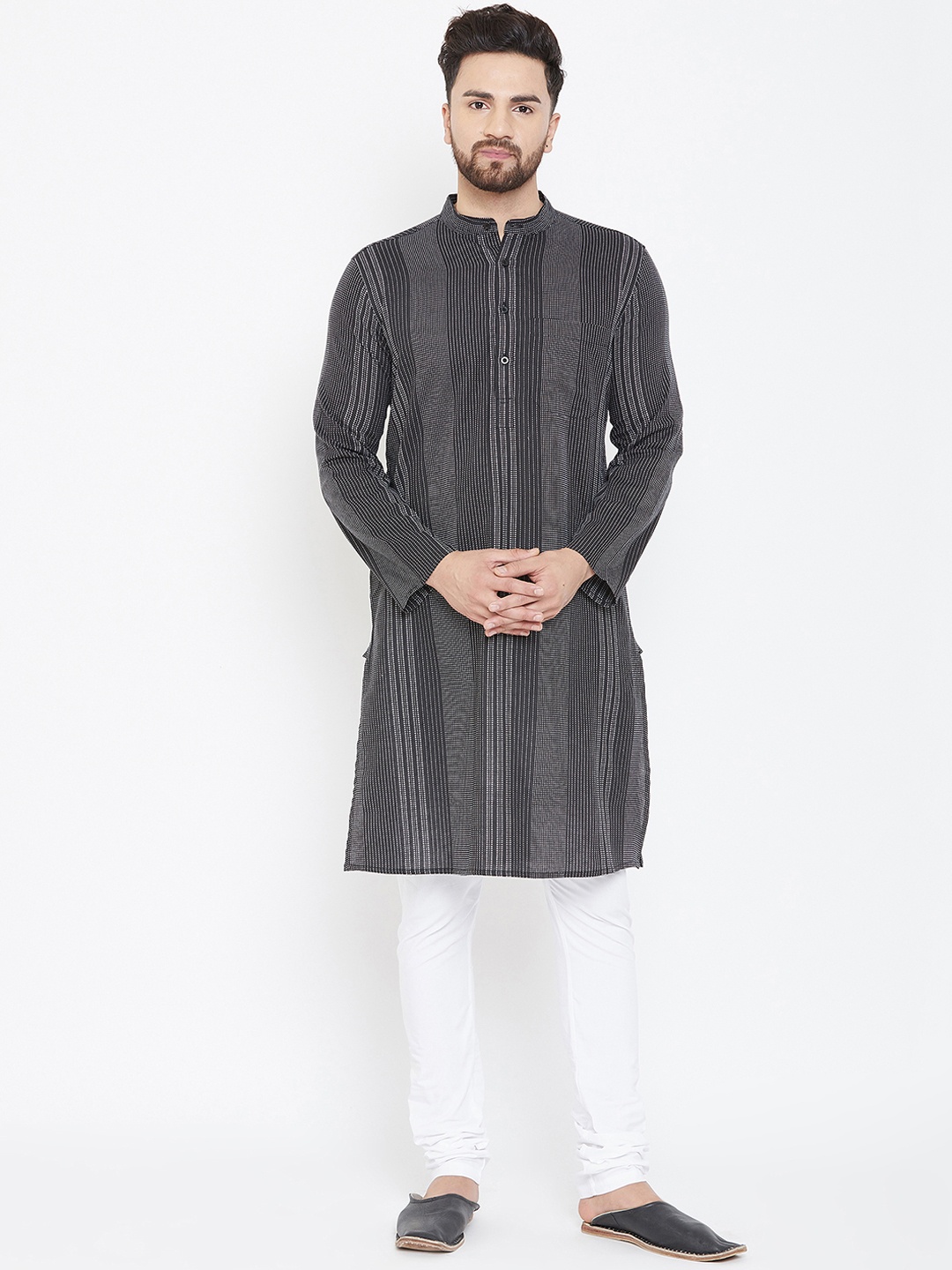 

even Men Black Striped Straight Kurta