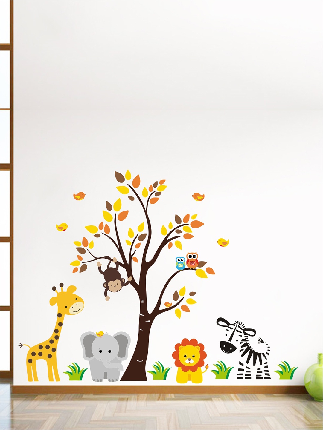 

rawpockets Multicoloured Baby Wild Animals Printed PVC Vinyl Wall Sticker, Multi