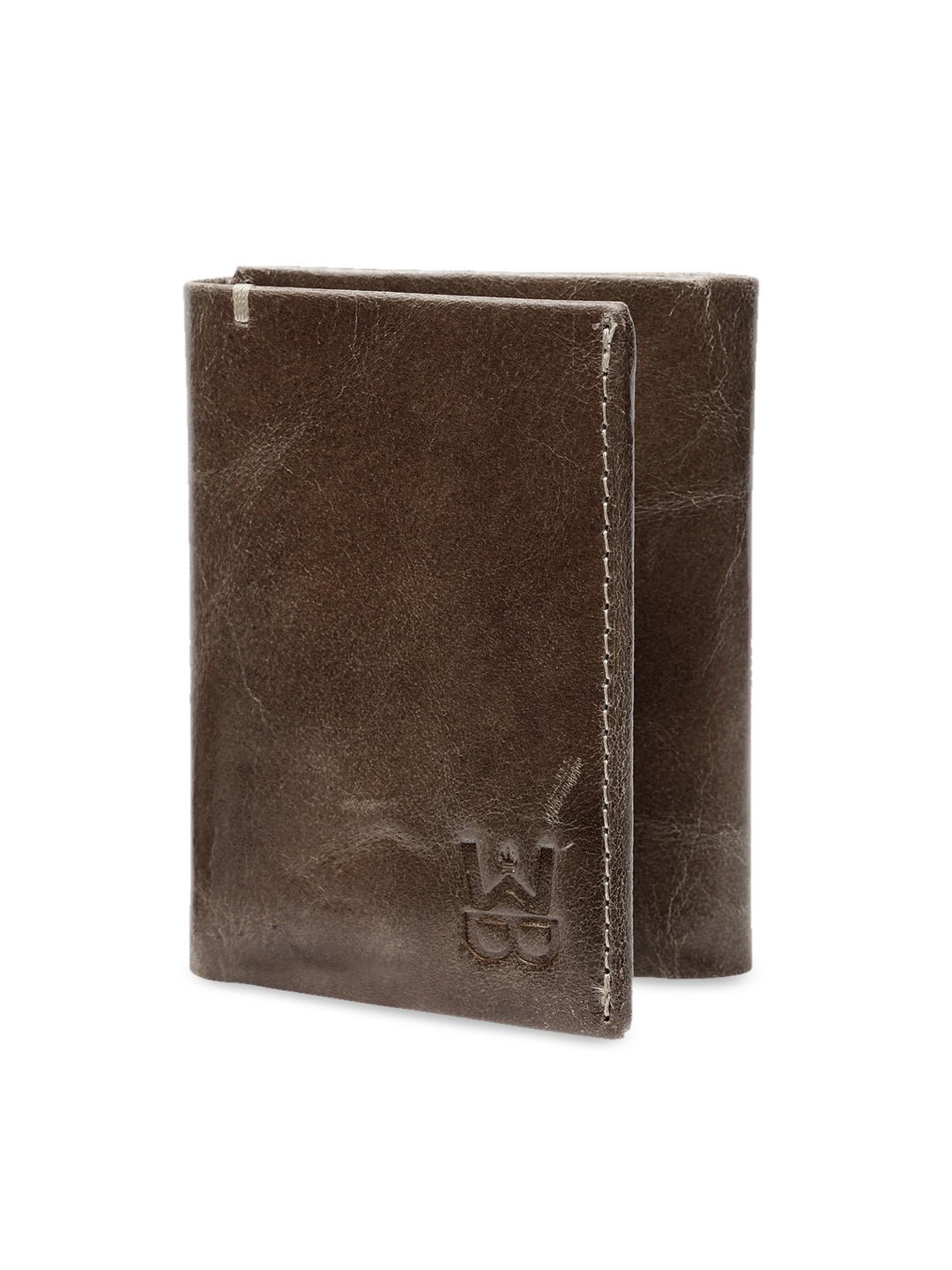 

WELBAWT Men Brown Textured Three Fold Leather Wallet