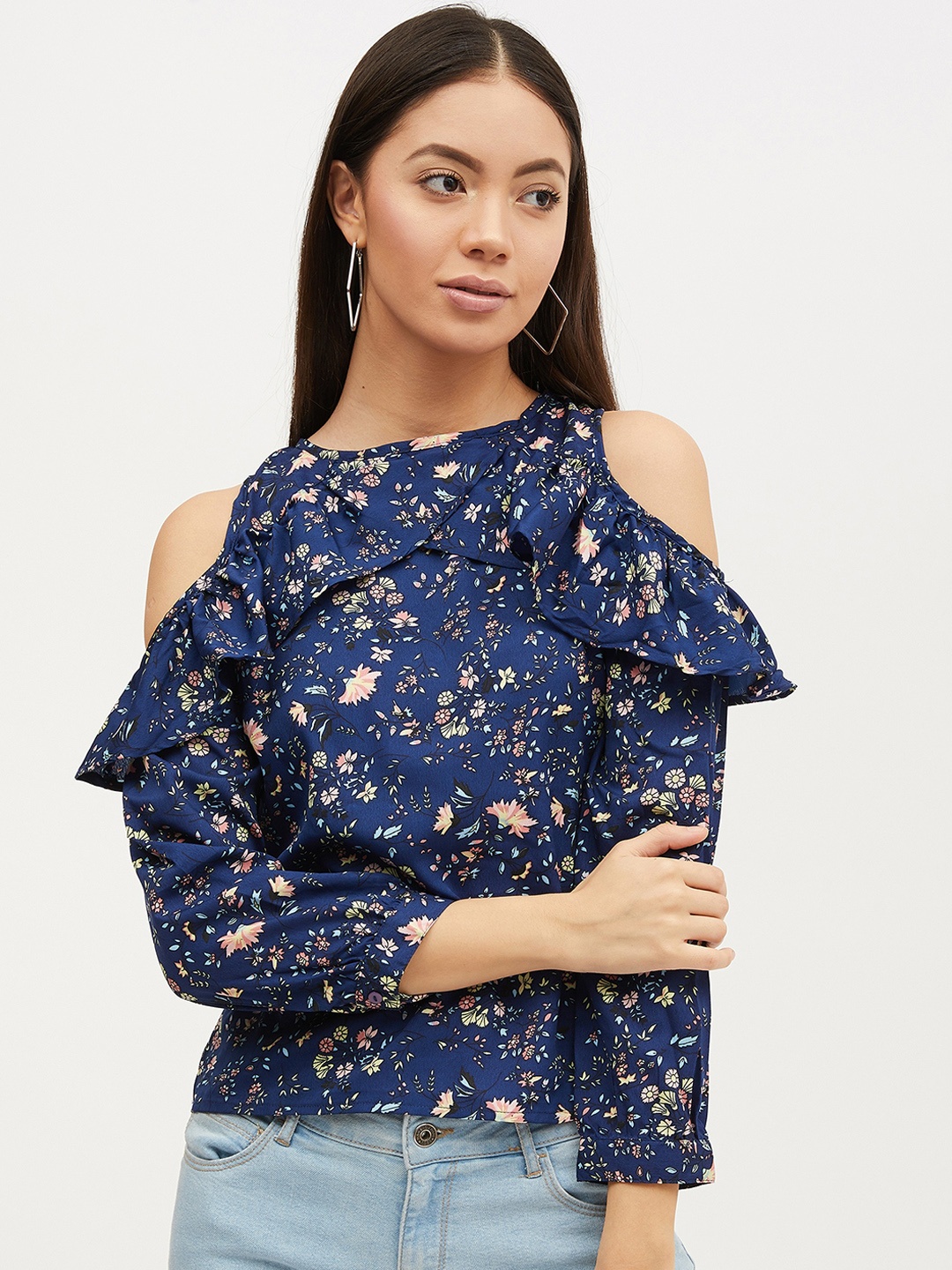 

Harpa Women Navy Blue Printed Top