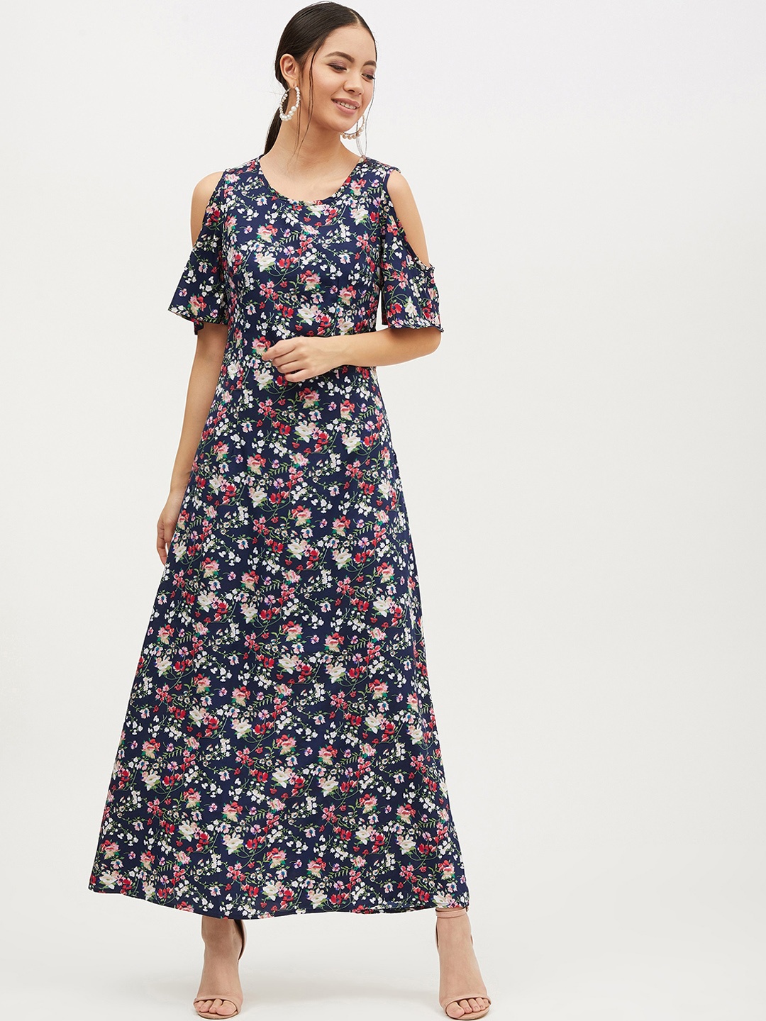 Harpa Women Navy Blue Printed Maxi Dress