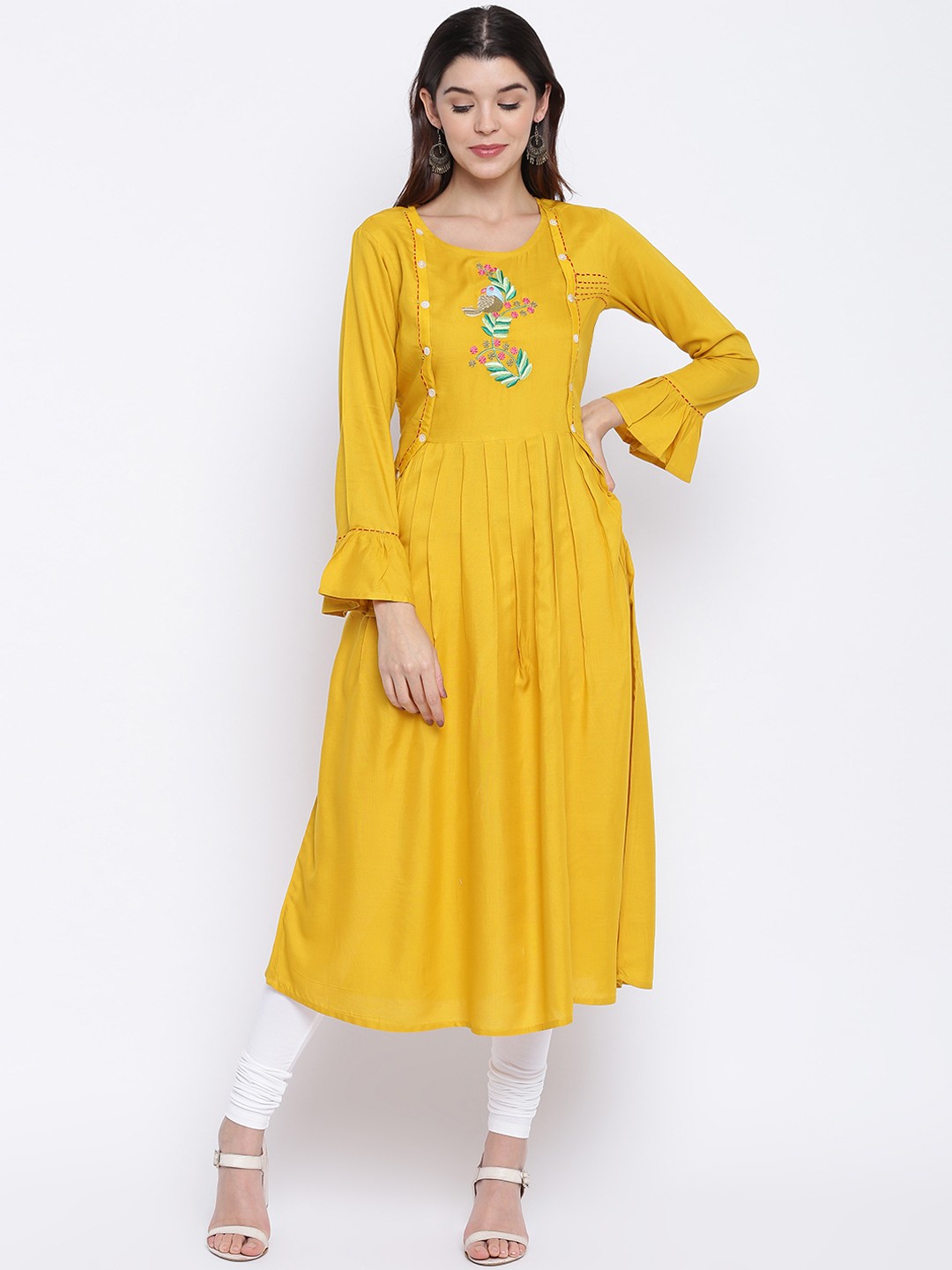 

Vbuyz Women Yellow Yoke Design A-Line Kurta