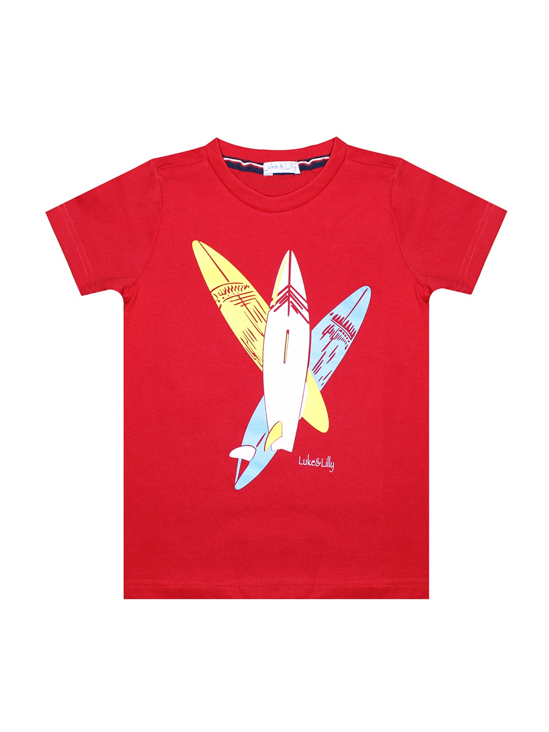 

Luke Lilly Boys Red Printed Round Neck Pure Cotton T-shirt