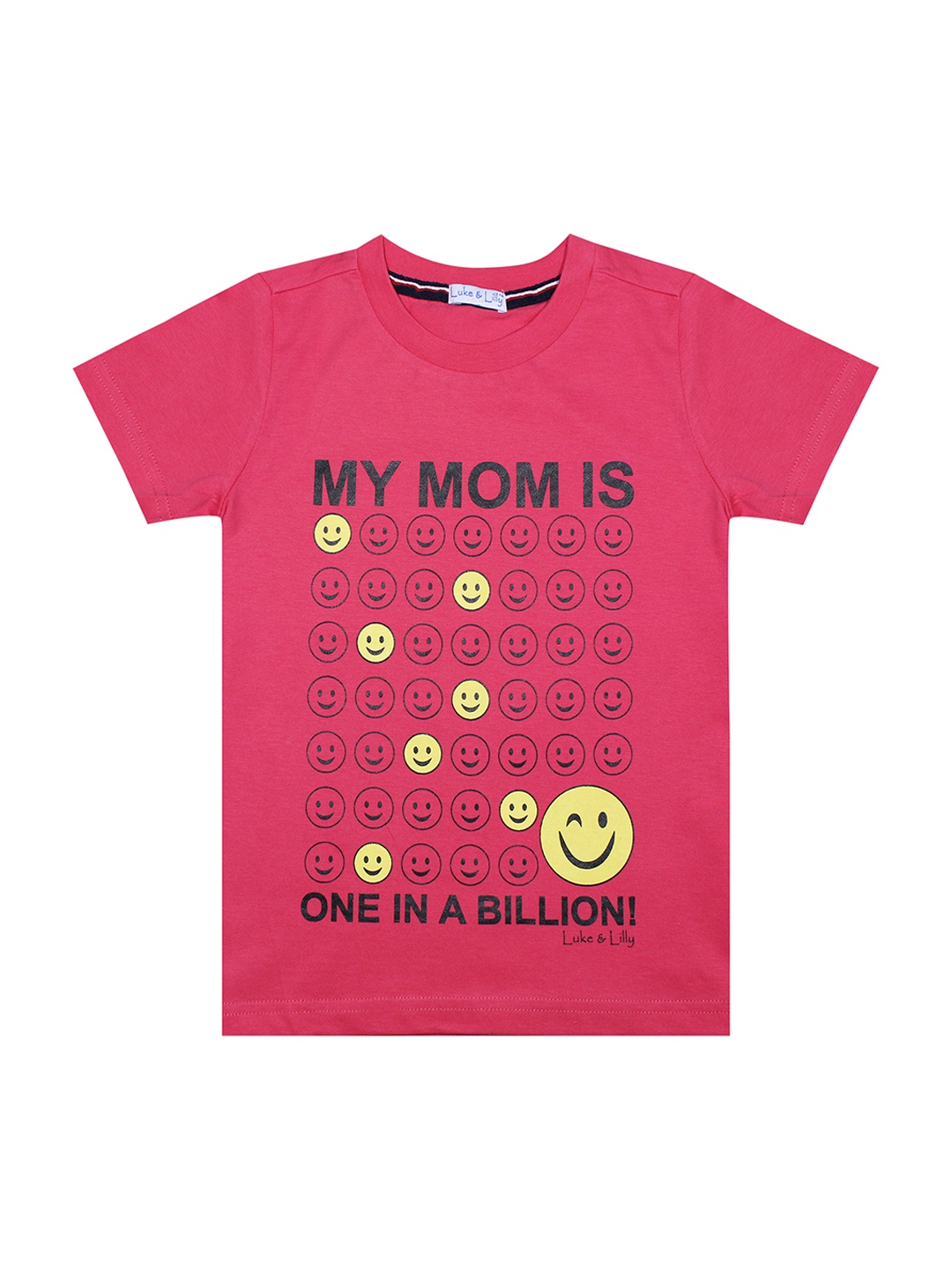 Luke Lilly Boys Pink Printed Round Neck Pure Cotton T-shirt