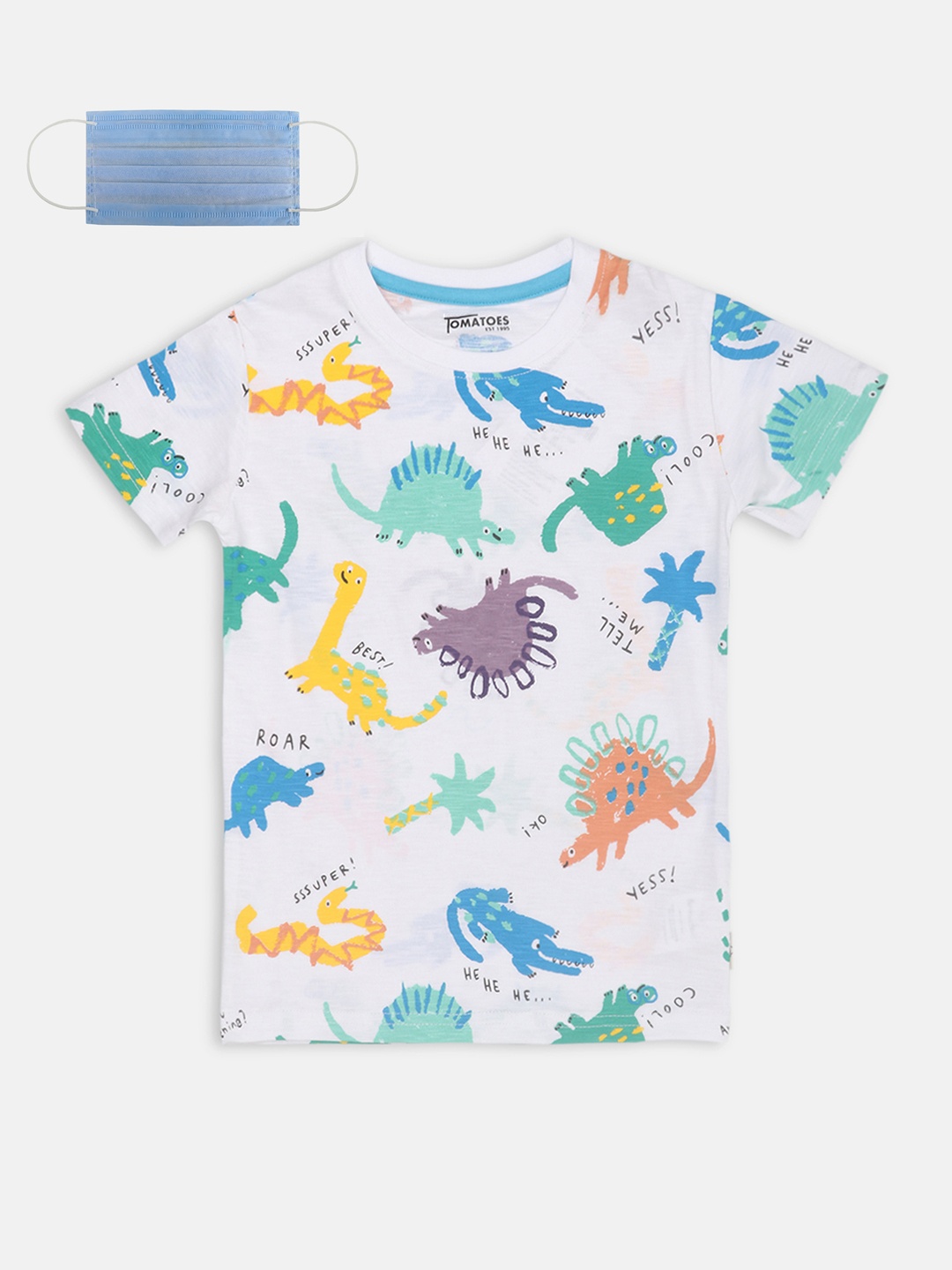 

Lil Tomatoes Boys White Printed Round Neck Pure Cotton T-shirt