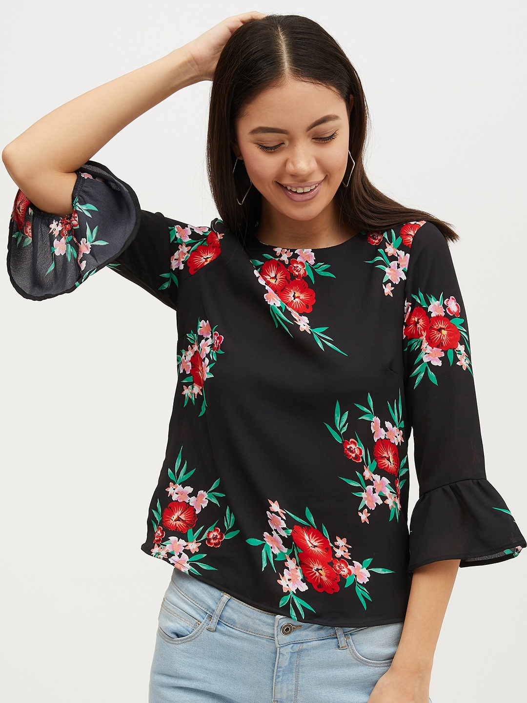 Harpa Women Black Floral Print Top