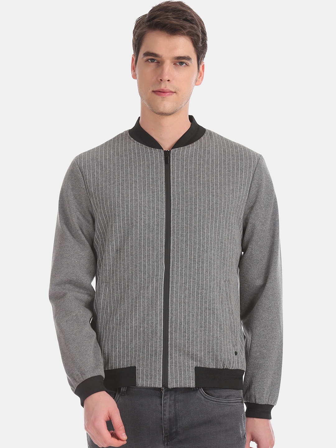 

Arrow Men Grey & White Striped Bomber