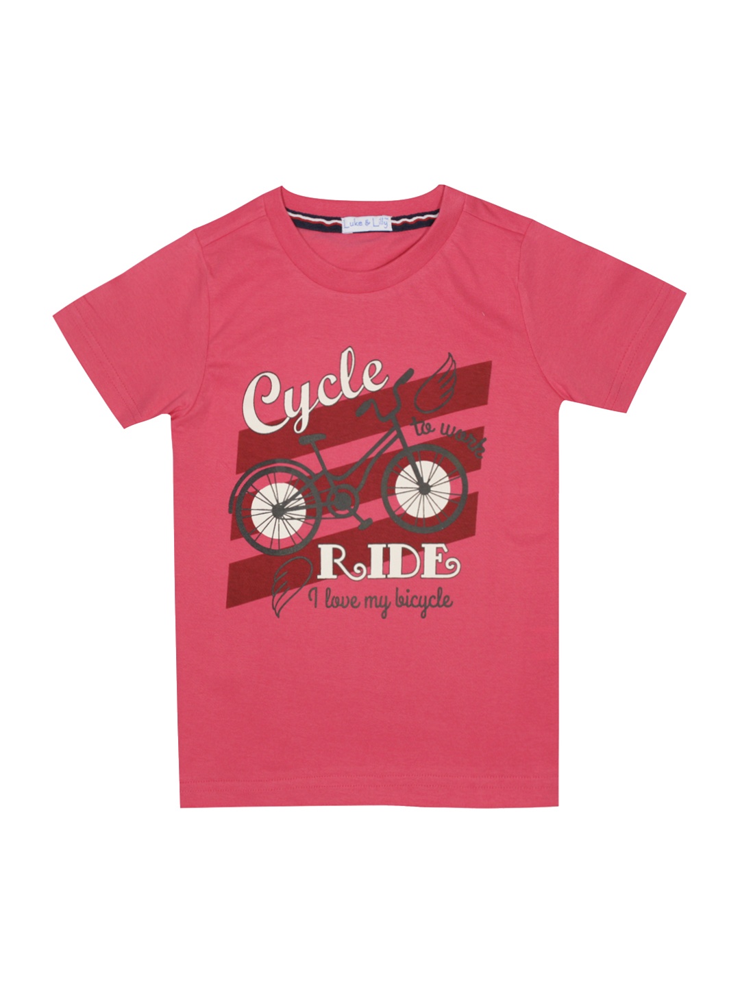 

Luke Lilly Boys Pink Printed Round Neck Pure Cotton T-shirt