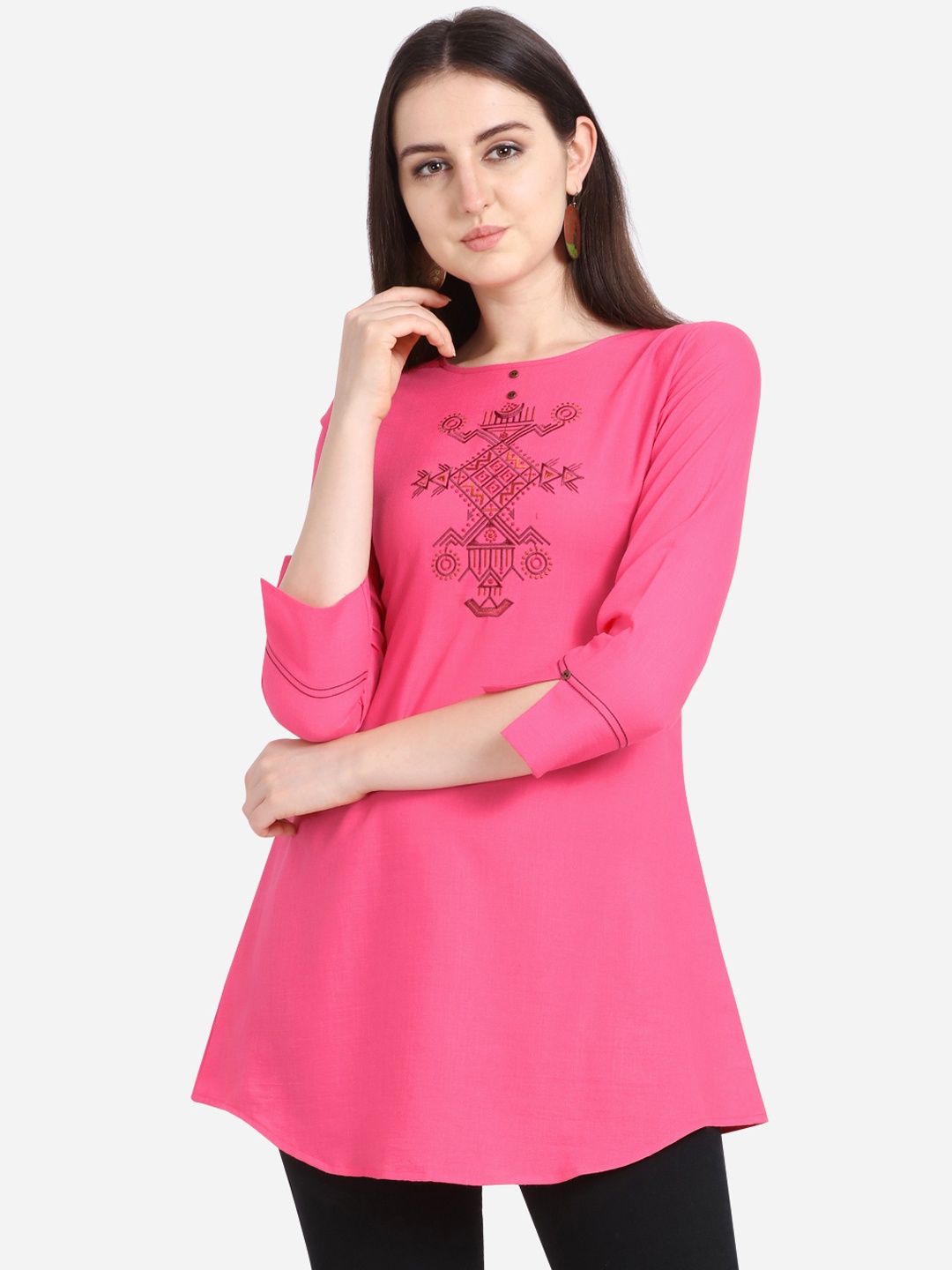 

Kvsfab Women Pink Embroidered Kurti