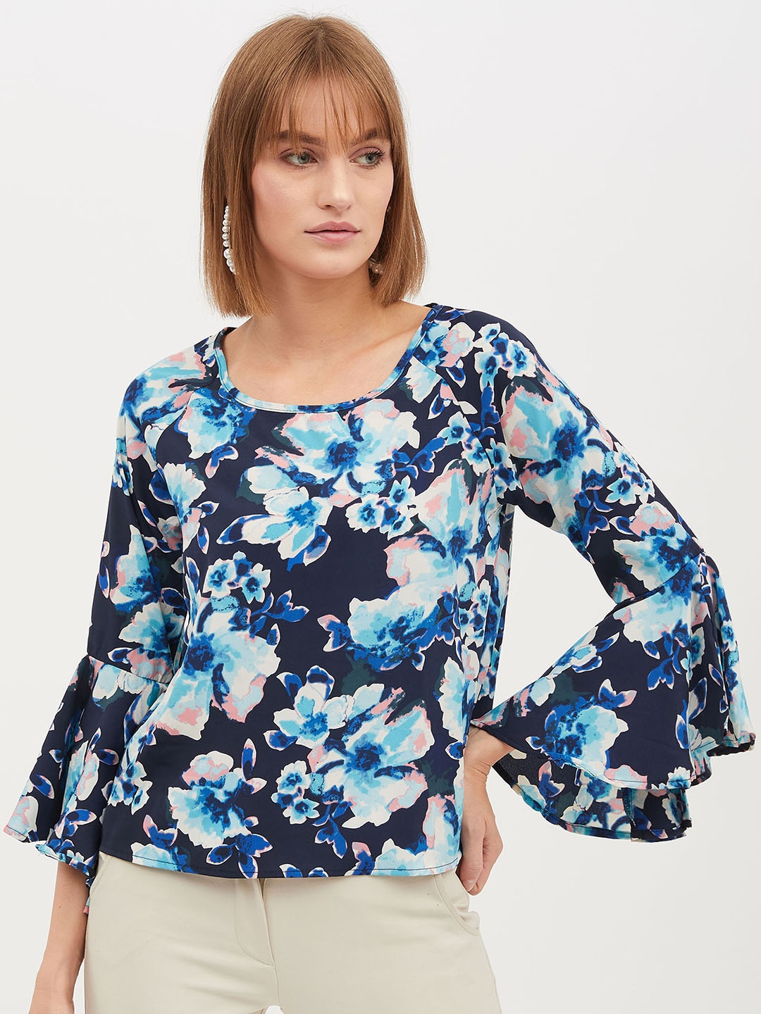 

Harpa Women Navy Blue Printed Top