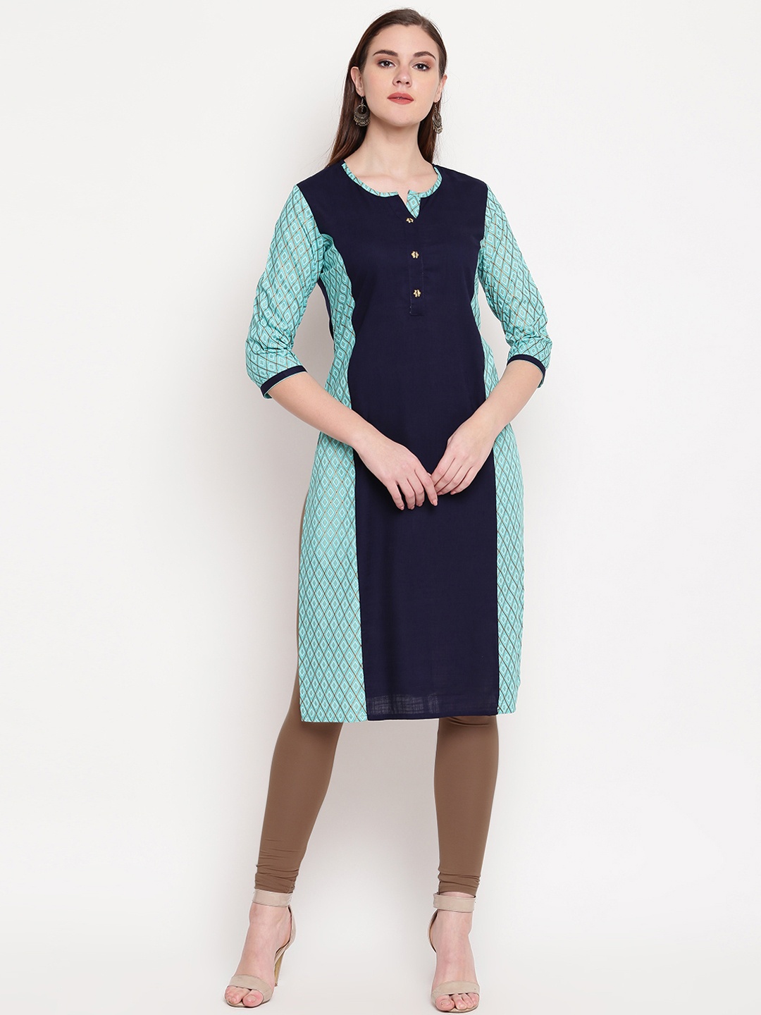 

Vbuyz Women Blue Colourblocked Straight Kurta