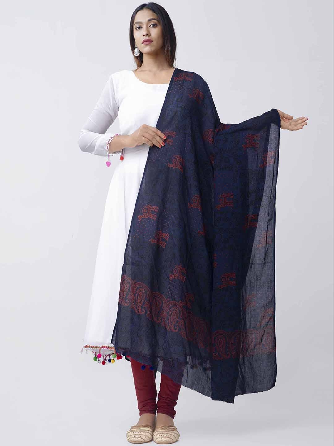 

Unnati Silks Blue & Red Printed Mangalagiri Pure Cotton Dupatta