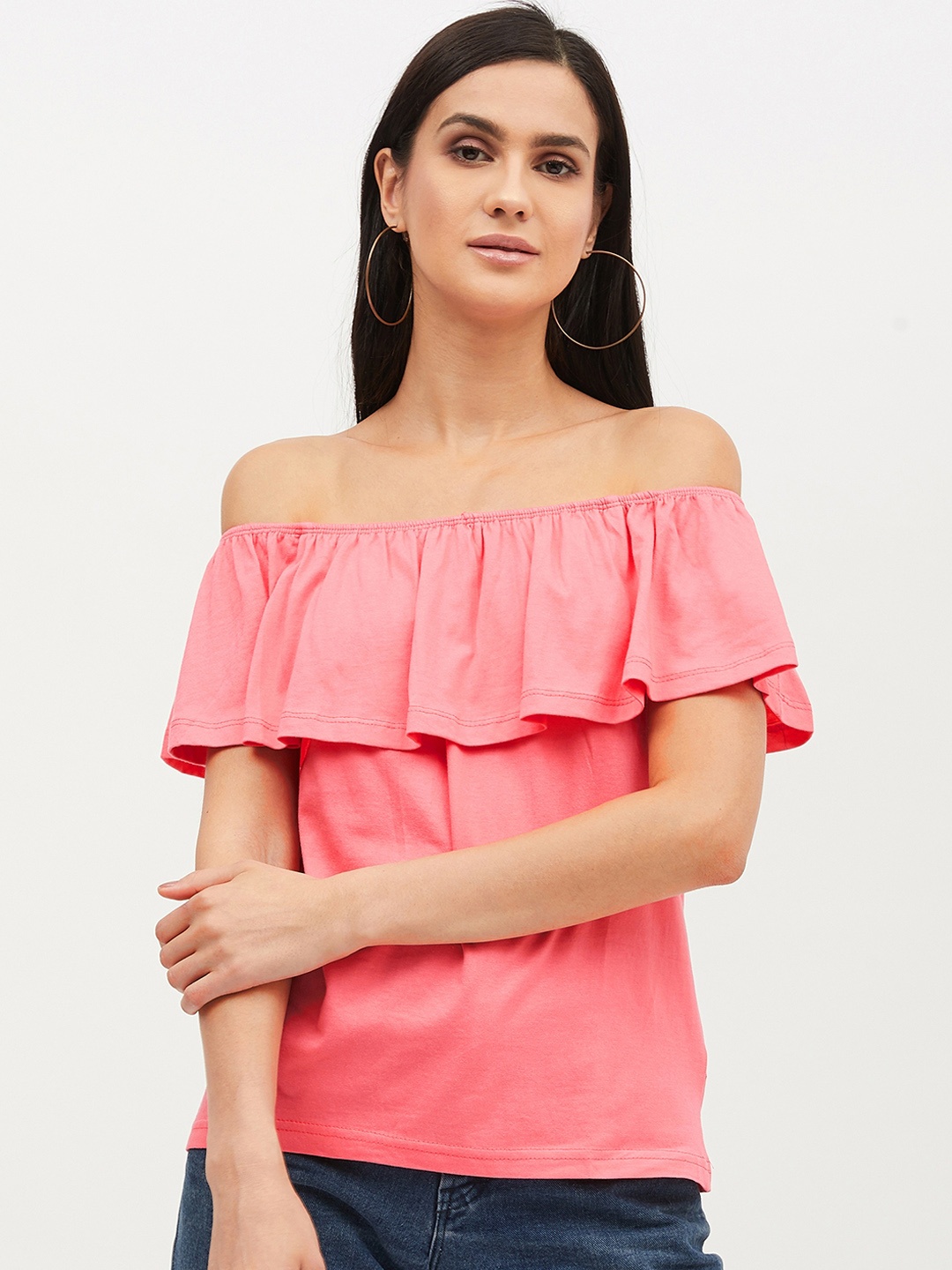 

Harpa Women Pink Solid Bardot Top