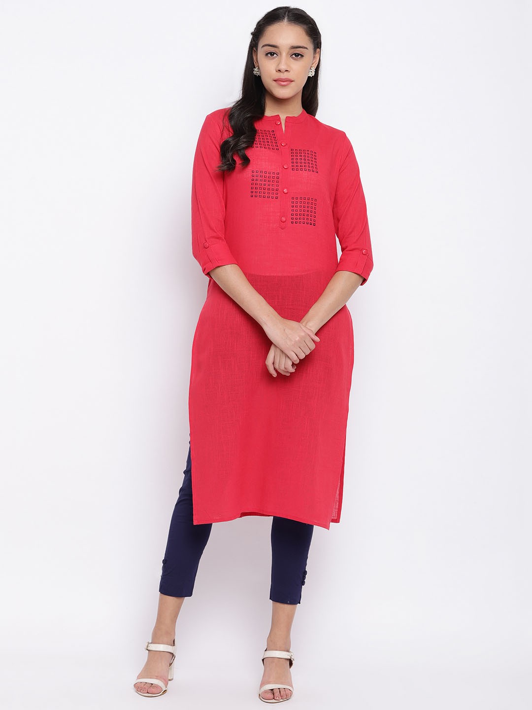 

Vbuyz Women Pink Printed Straight Kurta