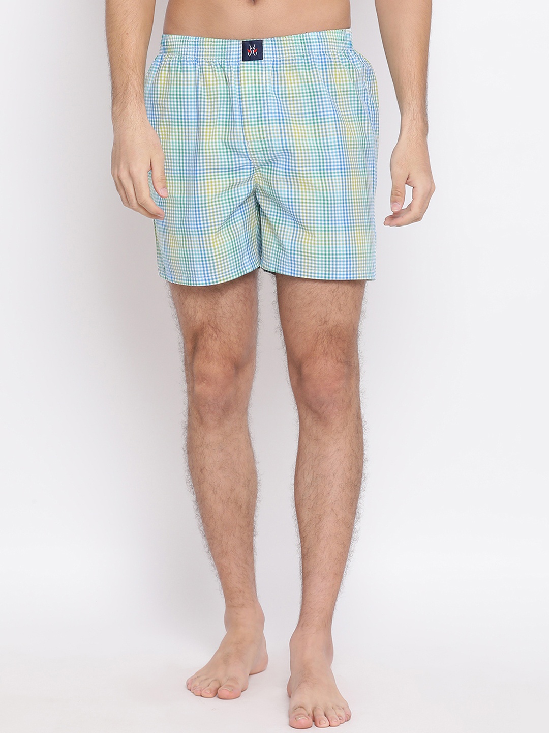 

Crimsoune Club Men Blue & Lime Green Checked Pure Cotton Boxers BX4098