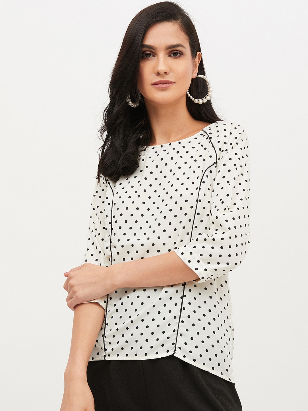 

Harpa Women Off-White Polka Dots Printed Top