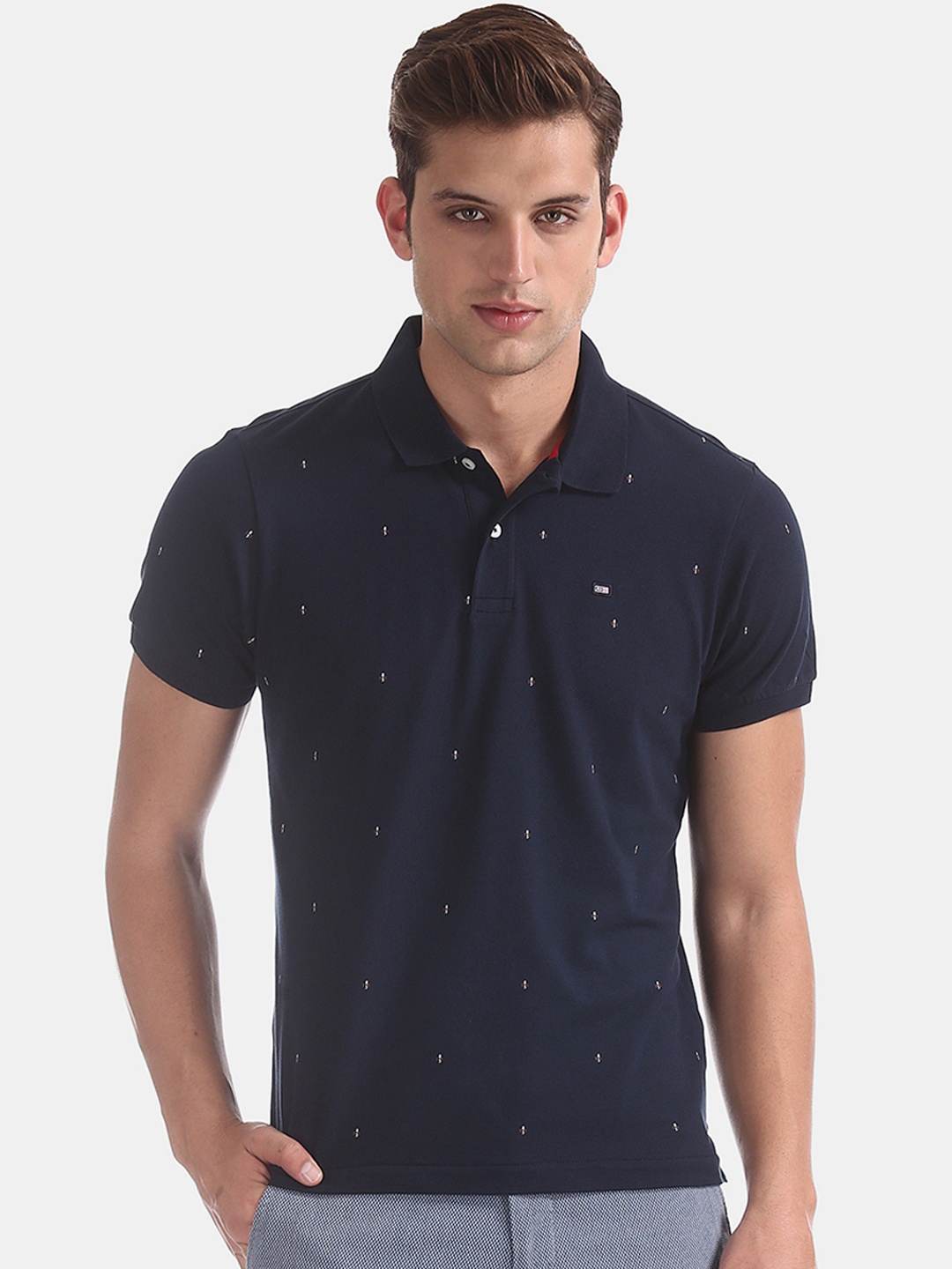 Arrow Sport Men Blue Printed Polo Collar T-shirt