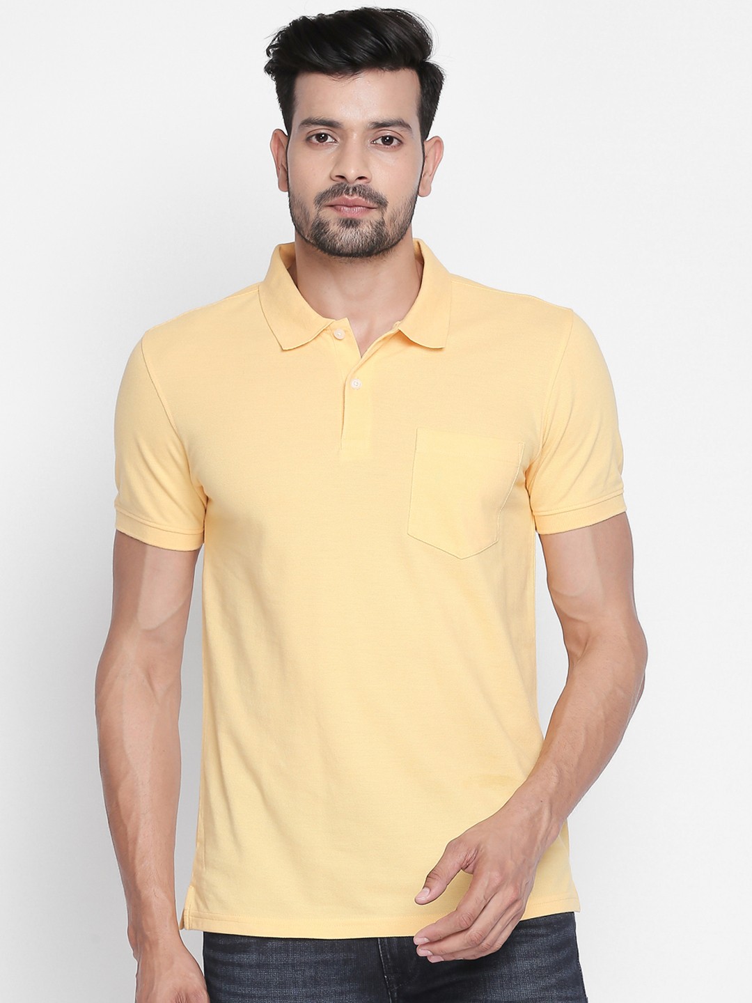 

BYFORD by Pantaloons Men Yellow Solid Polo Collar T-shirt