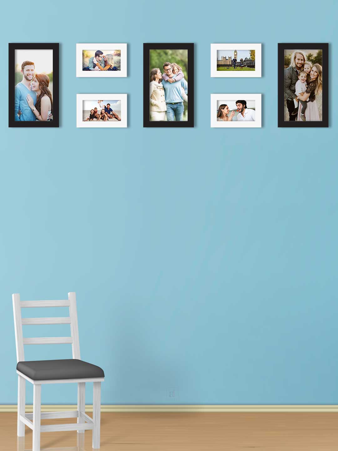 

Art Street Set Of 7 Black & White Solid Individual Wall Photo Frames