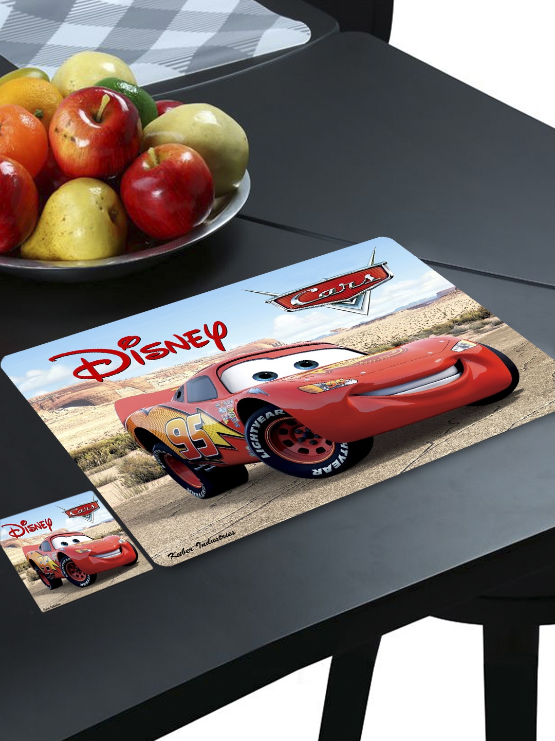 

Kuber Industries Red 12 Pieces Disney Cars Dining Table Placemat With Tea Coasters
