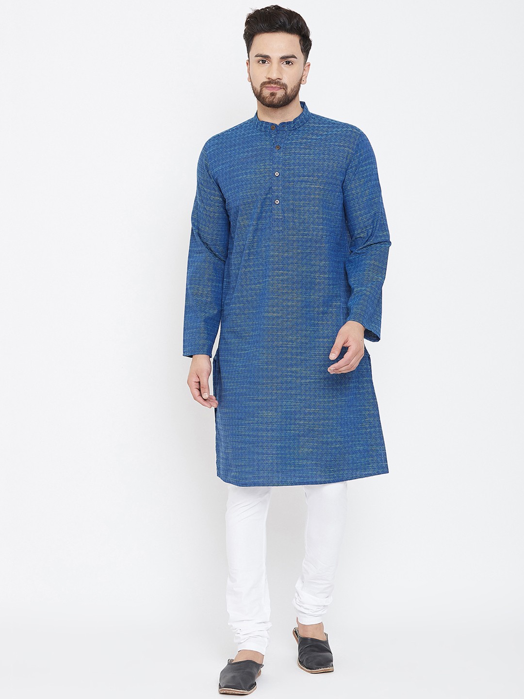 

even Men Blue & Lime Green Striped Straight Kurta