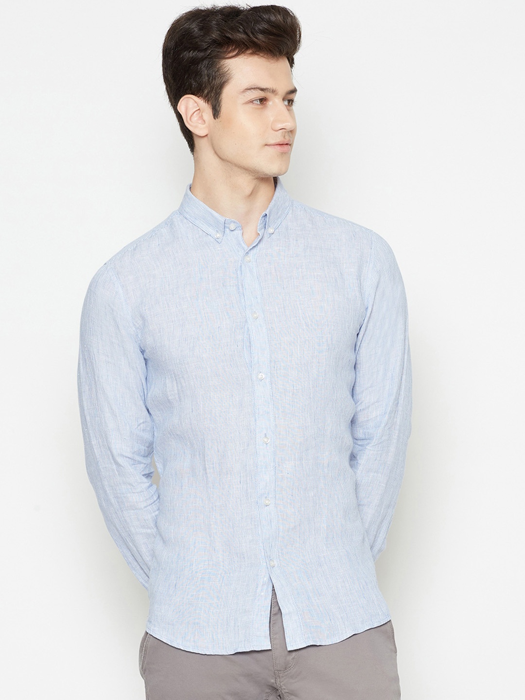Bruun & Stengade Men Blue Slim Fit Striped Linen Casual Shirt