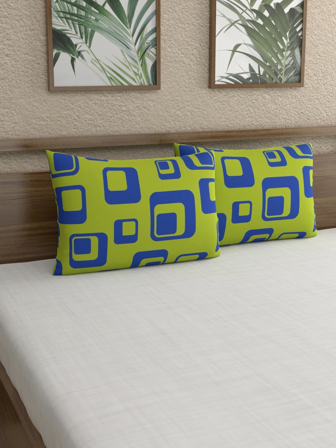 

Home Ecstasy Set Of 2 Green & Blue Printed 140 TC Pillow Covers