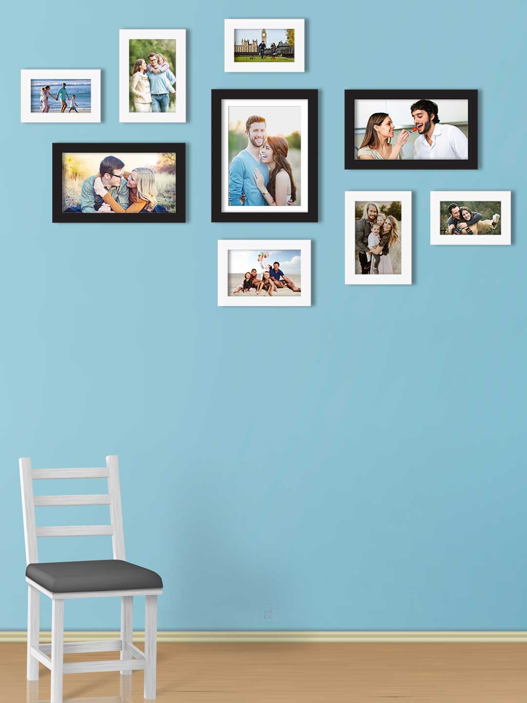 

Art Street Set Of 9 Black & White Solid Individual Wall Photo Frames