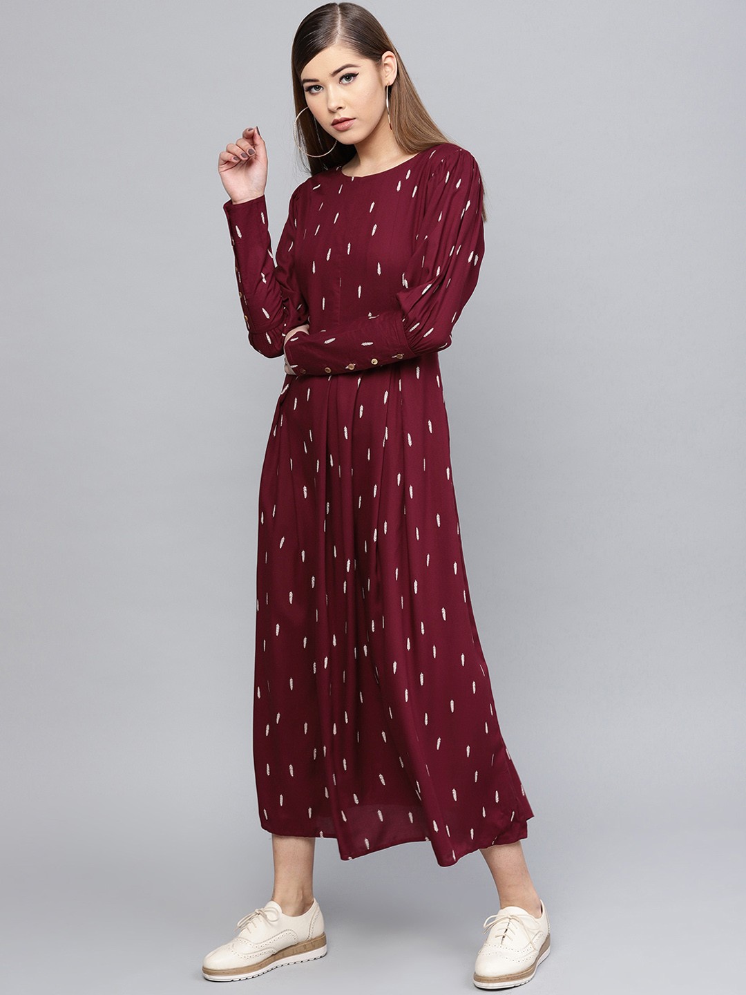 

RARE Women Maroon & Off-White Printed Maxi Dress
