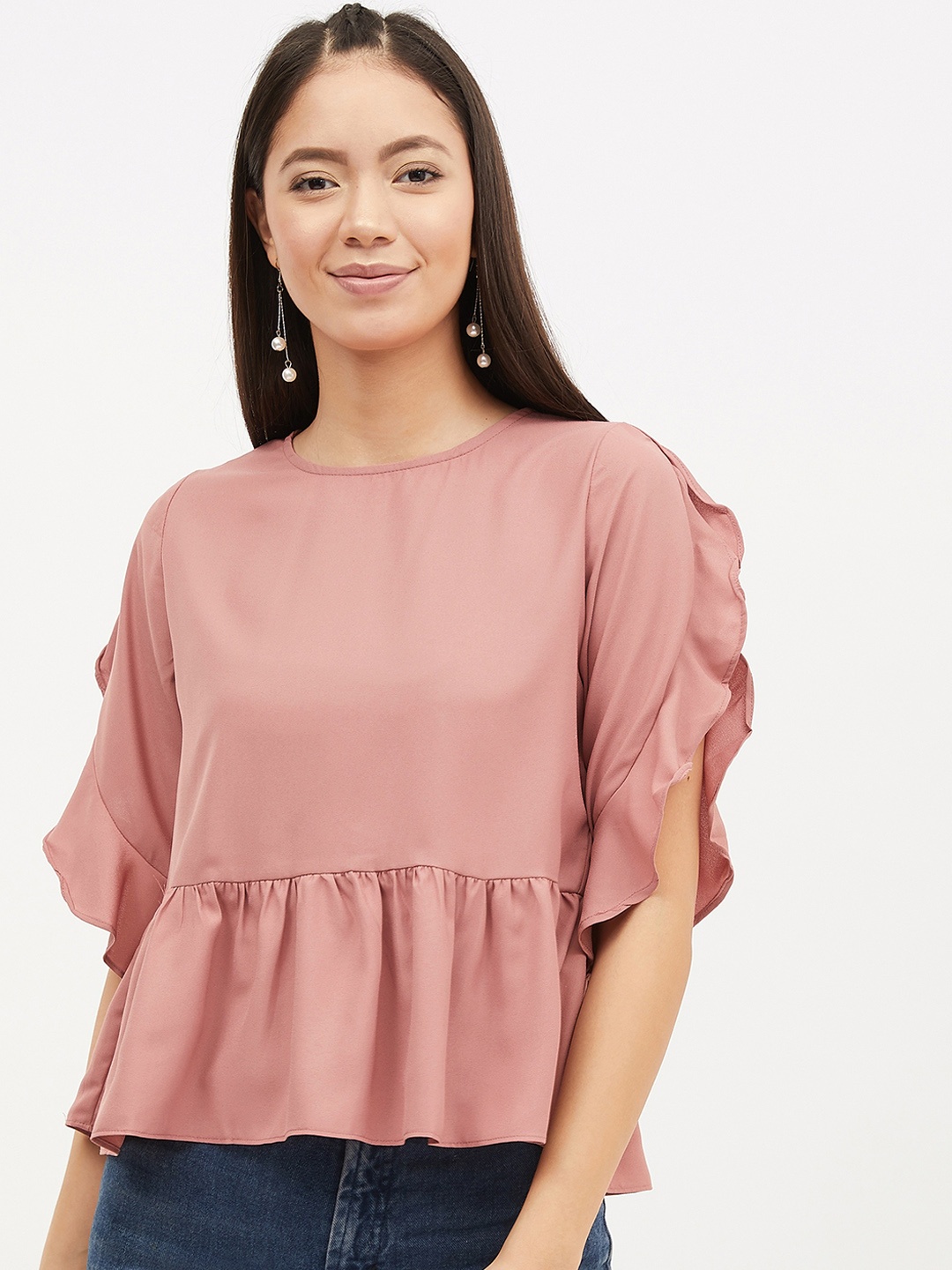 

Harpa Women Pink Solid A-Line Top