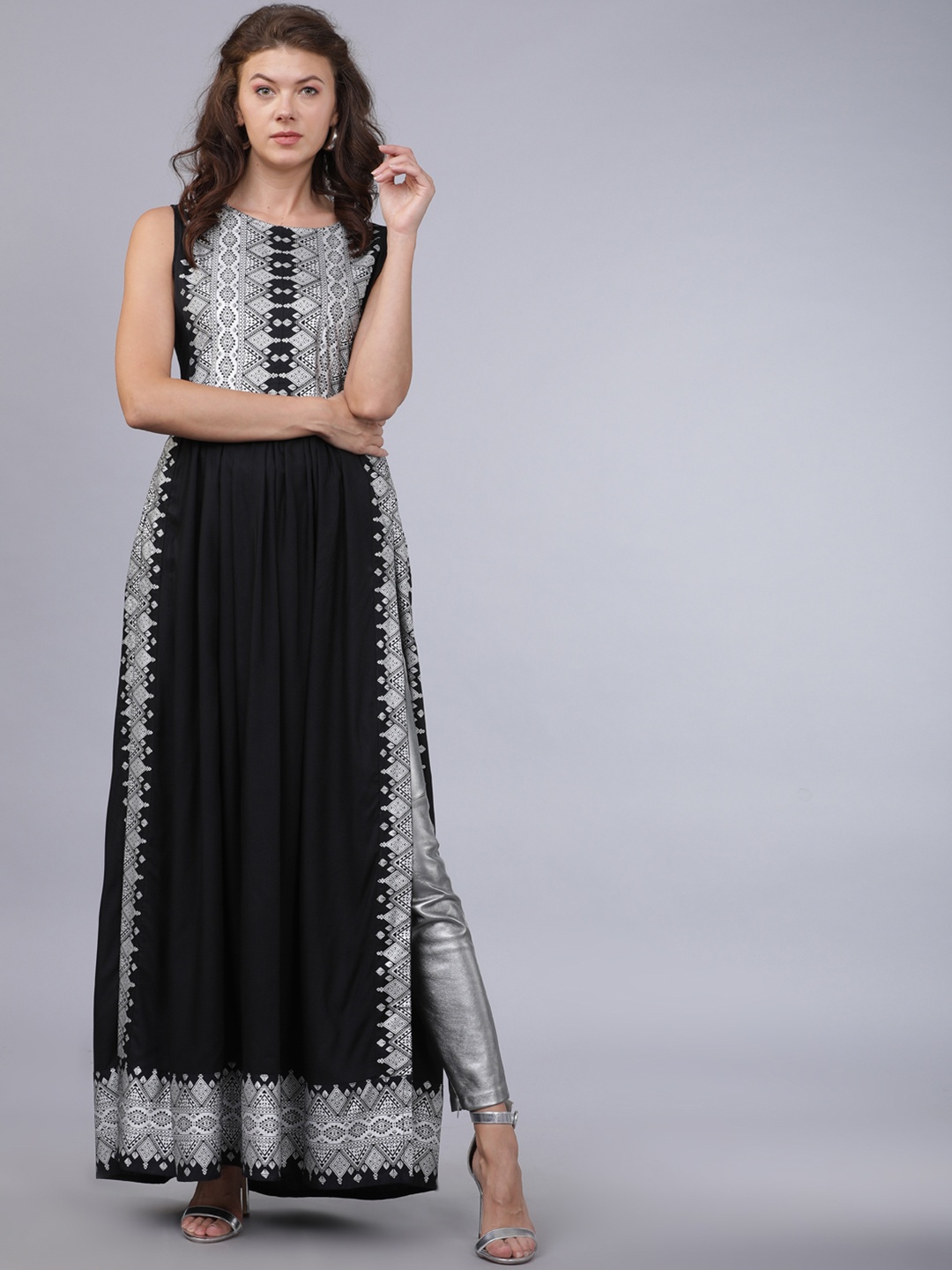 

Folklore Women Black & White Printed A-Line Kurta