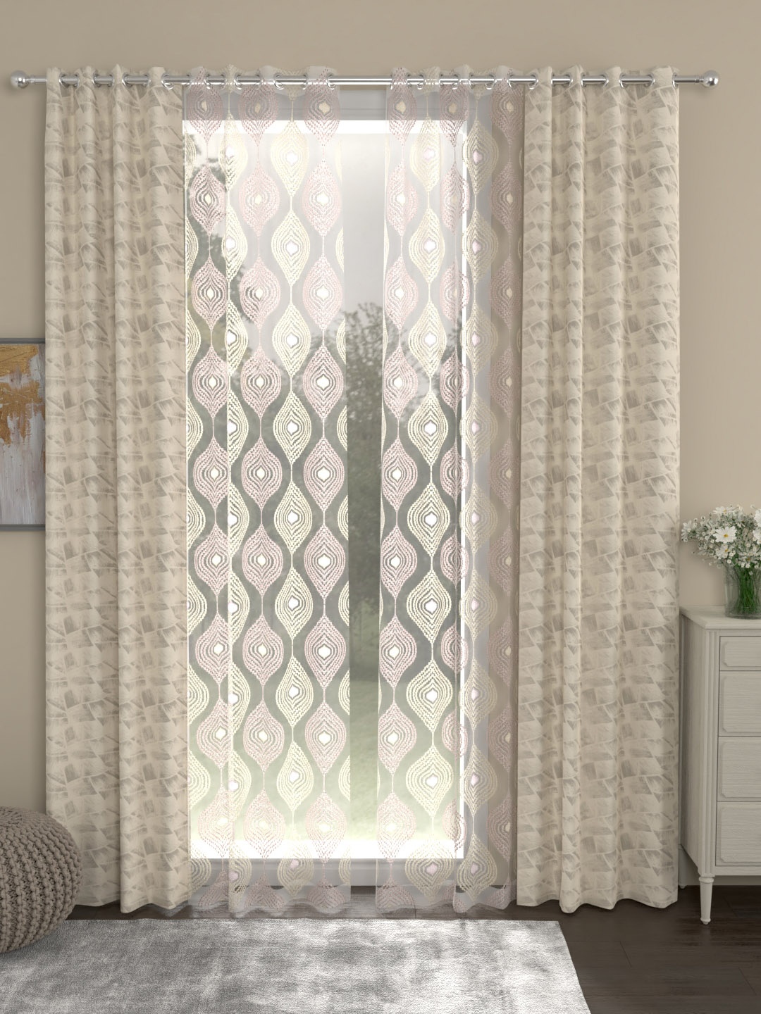 

ROSARA HOME Off-White & Rose Gold Set of 4 Door Curtains