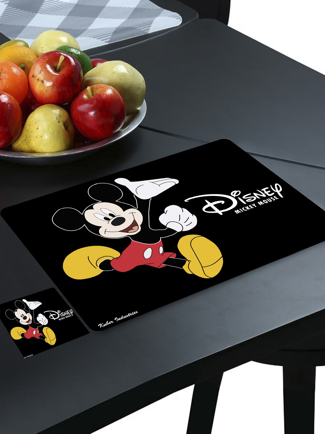 

Kuber Industries Set of 12 Black Mickey Mouse Printed Table Placemats & Coasters Set