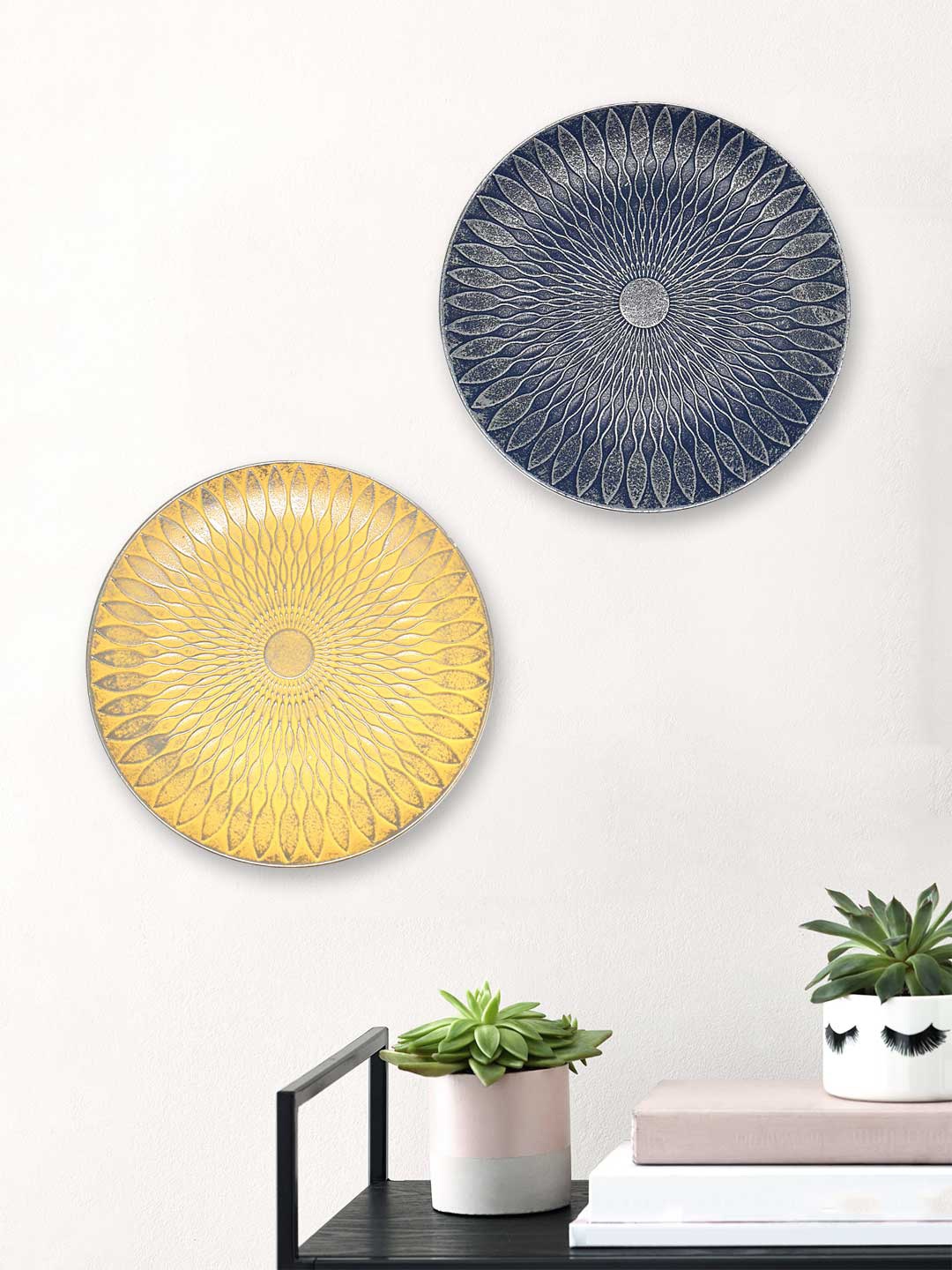 

Art Street Set of 2 MDF Decorative Wall Plates Home & Office, Yellow