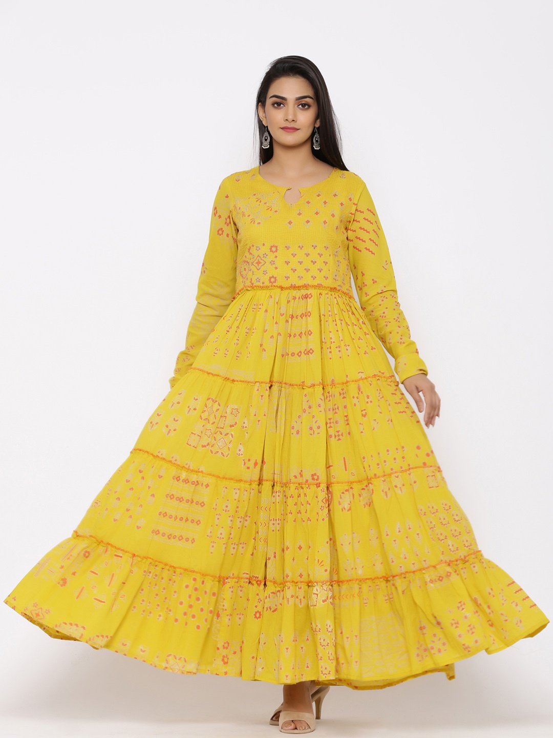 

Ishin Women Yellow & Orange Printed Anarkali Kurta