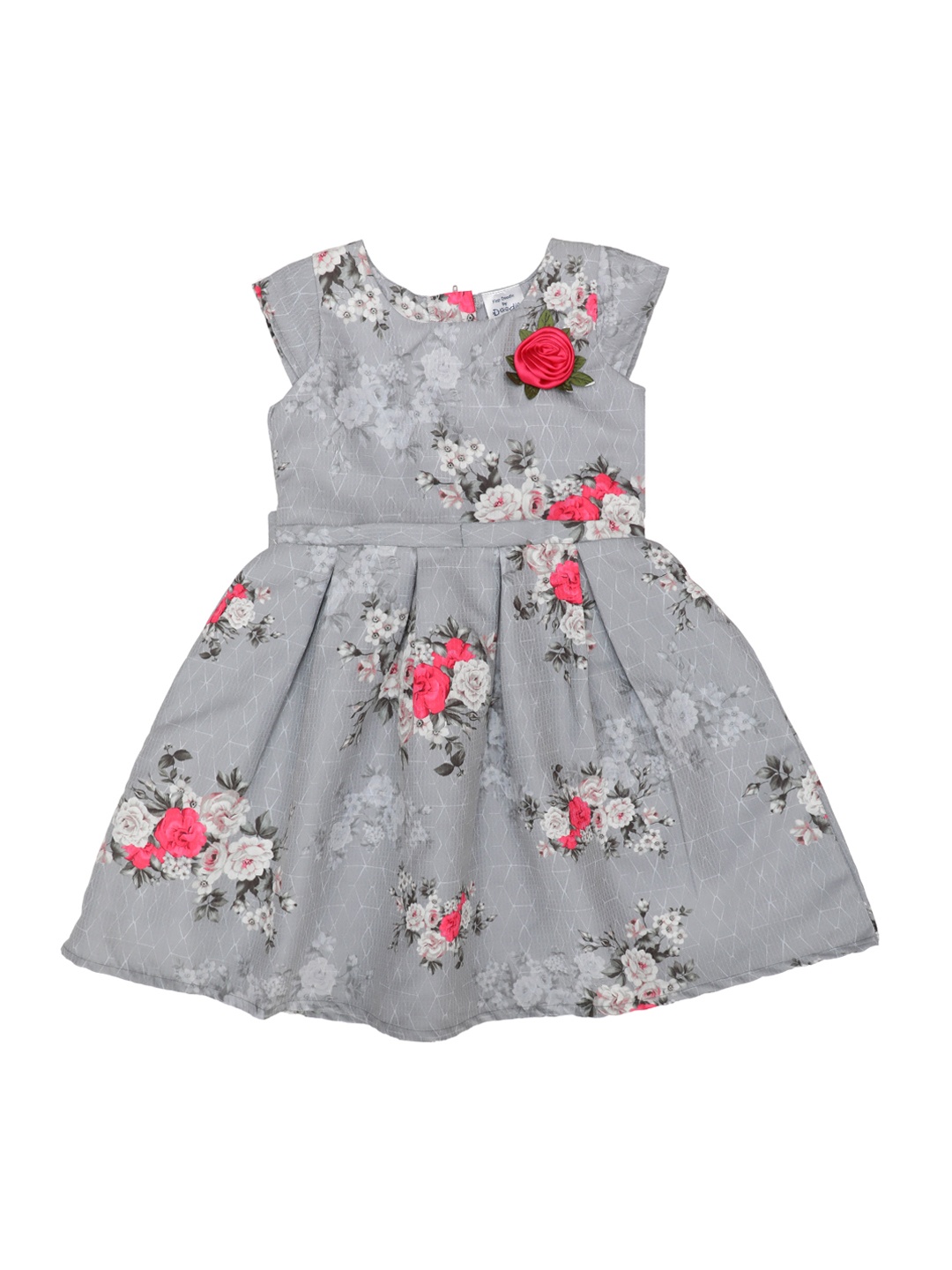 Doodle Girls Grey Floral Print Fit and Flare Dress